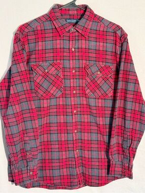 Y2K Faded Glory Red and Gray Plaid Long-Sleeve Button-Down Skater Grunge Shirt